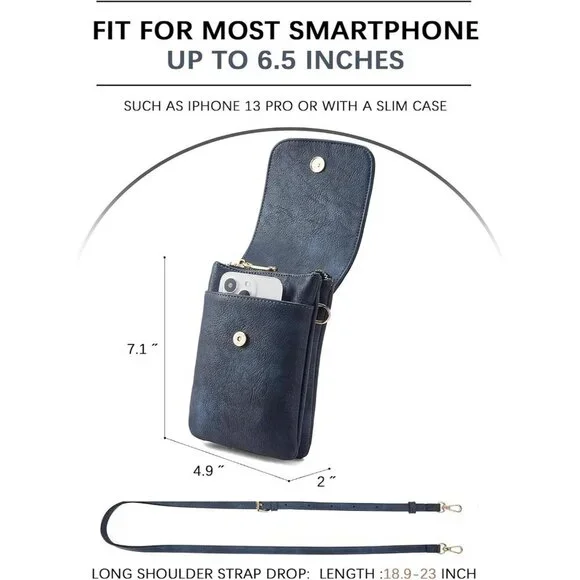 Women Navy Blue Imported Vegan Leather Adjustable Strap Small Crossbody Bags - Picture 5 of 8